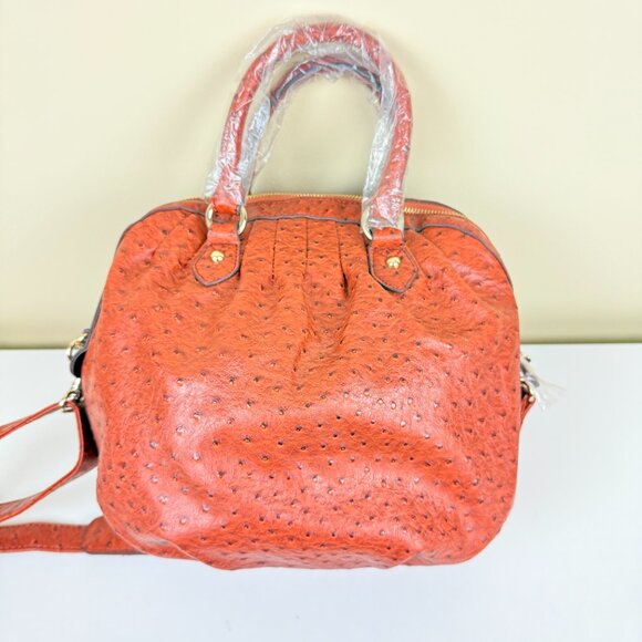 NWT Ostrich-Embossed Satchel Crossbody w/ Top Handles & Removable Strap - Picture 2 of 10